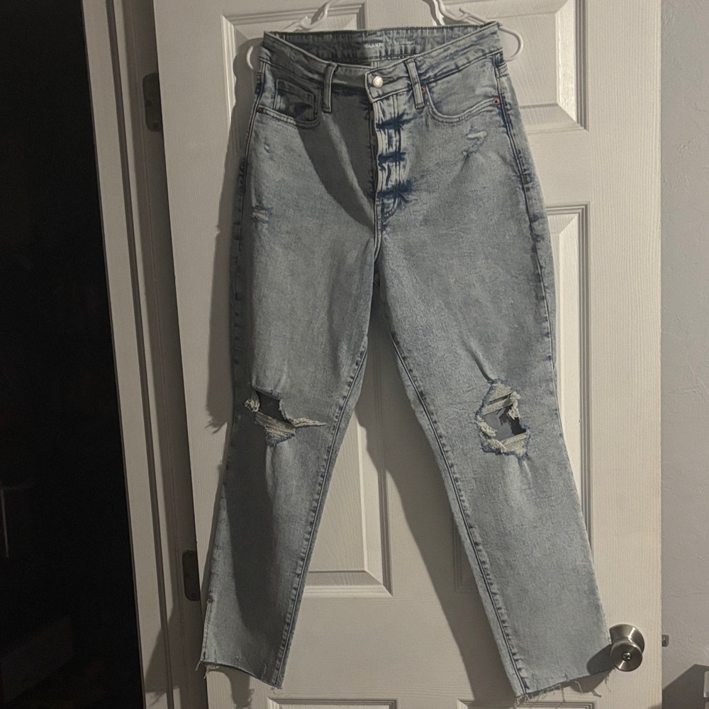 Old Navy Light Blue Distressed Straight Leg Jeans